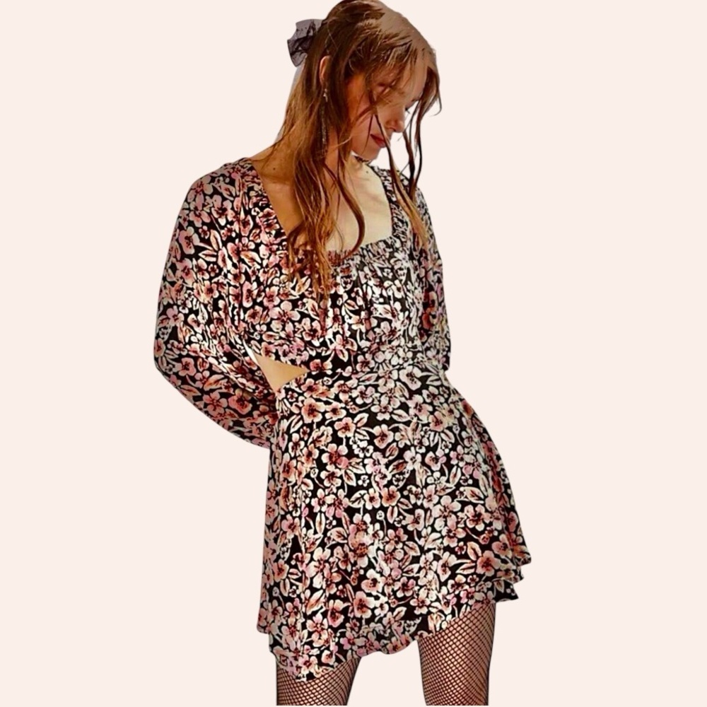 Free People Jael Printed Floral  Mini Dress with Cutouts Size X-Small Small